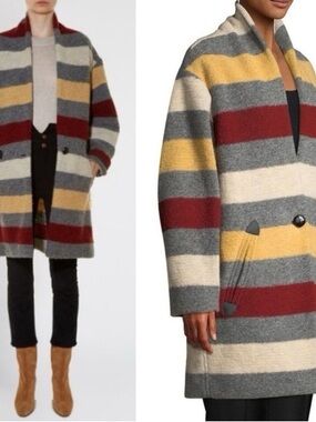Isabel Marant Striped Wool-Blend Coat in size 38